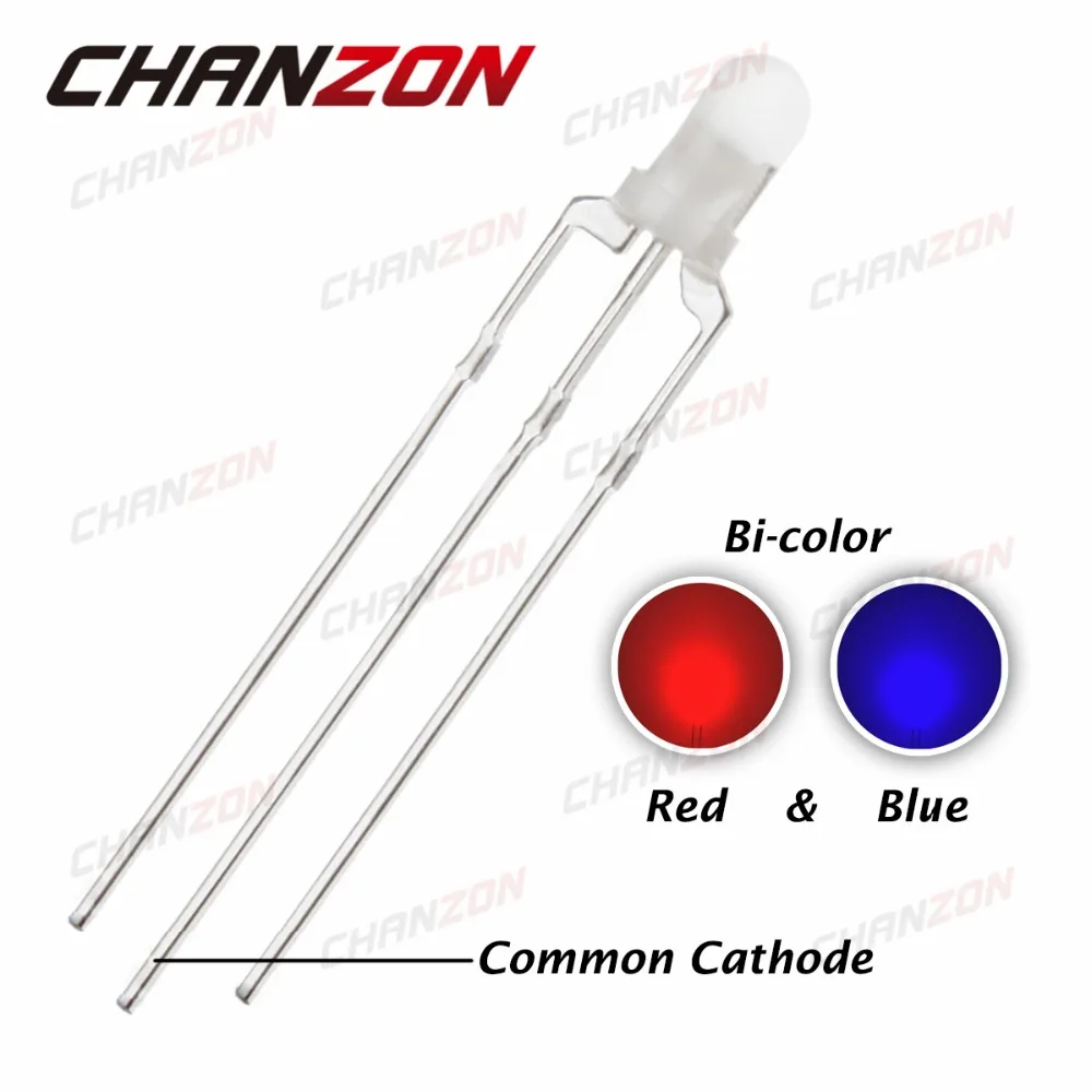 CHANZON 100 шт. 3 мм красный и синий диффузный общий катодный контактный светодиодный