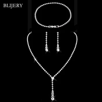 BLIJERY Silver Color Simple Crystal Bridal Jewelry Sets Long Drop Necklace Earrings Bracelet Set for Women Wedding Jewelry Set
BLIJERY Silver Color Simple Crystal Bridal Jewelry Sets Long Drop Necklace Earrings Bracelet Set for Women Wedding Jewelry Set