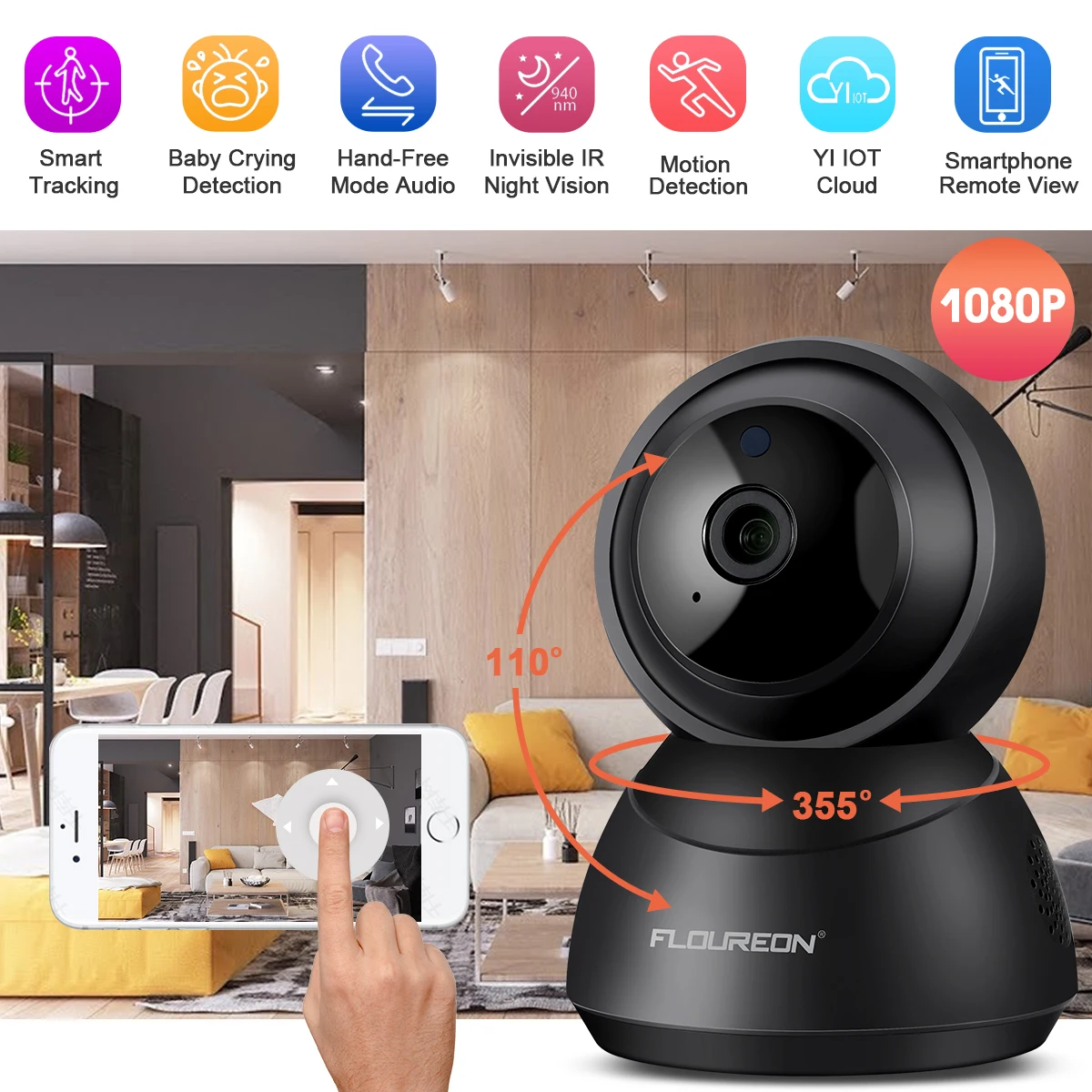 FLOUREON YI Cloud Storage IP Camera 1080P HD 2.0MP Night Vision PTZ Smart Baby Crying Detection Monitor Home Surveillance Camera
FLOUREON YI Cloud Storage IP Camera 1080P HD 2.0MP Night Vision PTZ Smart Baby Crying Detection Monitor Home Surveillance Camera