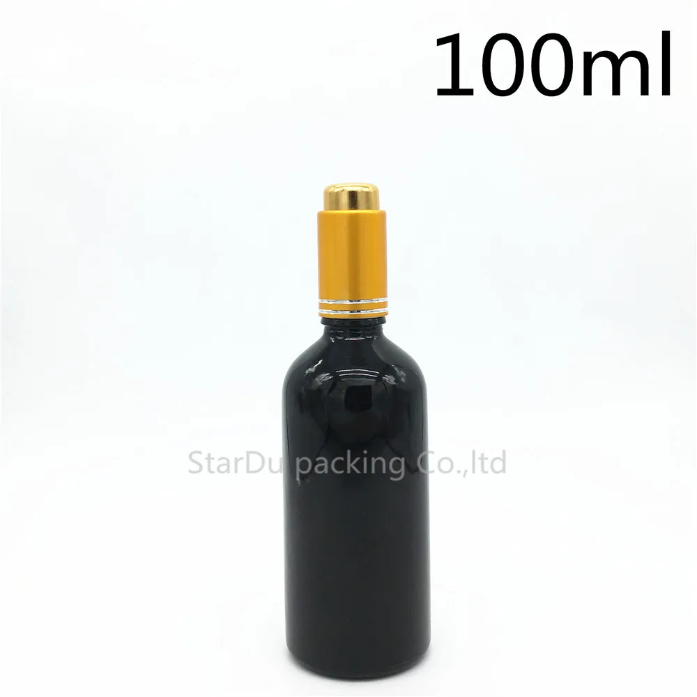 Free shipping 200pcs 100ml black glass essential oil bottle with gold aluminum ring dropper 100cc perfume | Красота и здоровье