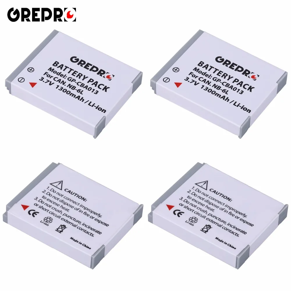 GREPRO 4pcs 1300mAh NB-6L NB 6L 6LH NB-6LH Rechargeable Battery for Camera CANON PowerShot SX240 SX260 HS IXY110 SD980 Bateria
GREPRO 4pcs 1300mAh NB-6L NB 6L 6LH NB-6LH Rechargeable Battery for Camera CANON PowerShot SX240 SX260 HS IXY110 SD980 Bateria