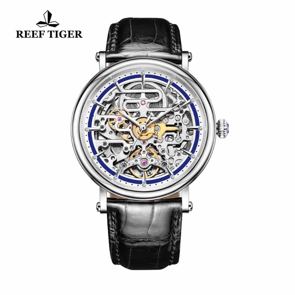 

Reef Tiger/RT Watches Business Vintage Watches Mens Automatic Watches with Skeleton Dial Leather Strap Waterproof Watch RGA1917