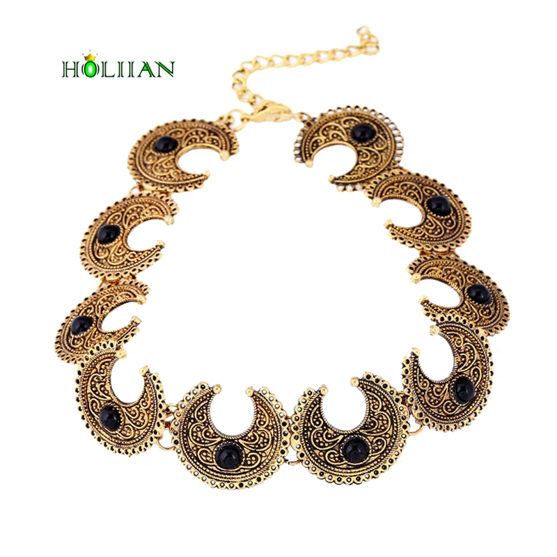 women Bohomarble green Collar Choker vintage Silver Necklace antique Ethnic Bohemia moon marble black neck torques jewellery new | Украшения