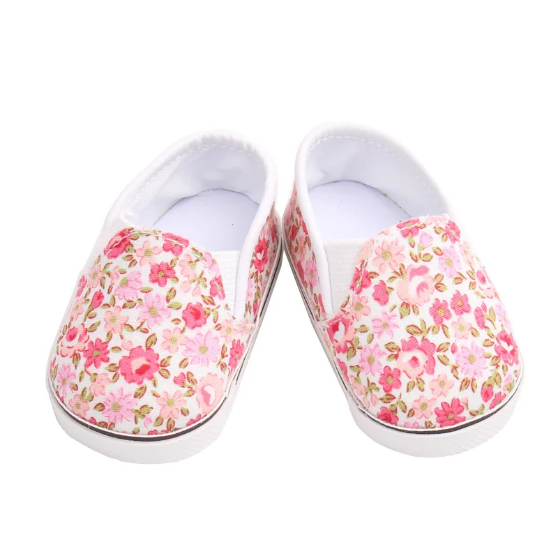 Baby Doll Cool Fashion Canvas Flower Shoes For 18 Inch Girl Dolls Accessories Shoes& Boy Dolls Spring Canvas Shoes (9)