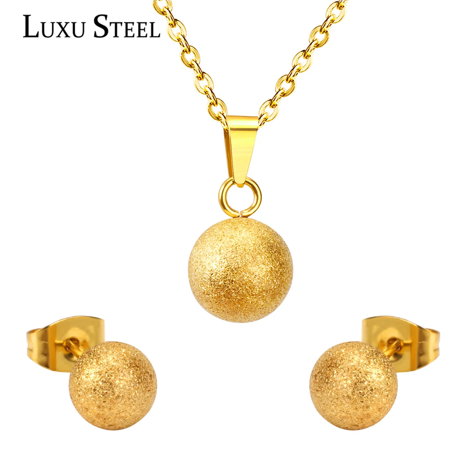 LUXUSTEEL Gold/Silver Scrub Ball Jewelry Sets Scrub Jewelry Sets Stainless Steel Pendant Necklace For Women/Girl Jewerlry
LUXUSTEEL Gold/Silver Scrub Ball Jewelry Sets Scrub Jewelry Sets Stainless Steel Pendant Necklace For Women/Girl Jewerlry