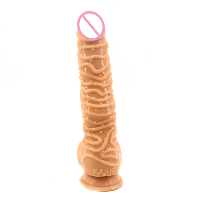 Length 26.5cm Silicone Dildo Realistic Glans With Testis Sex Toy For Woman Surface Texture Granules Wave Shape Promote G-point