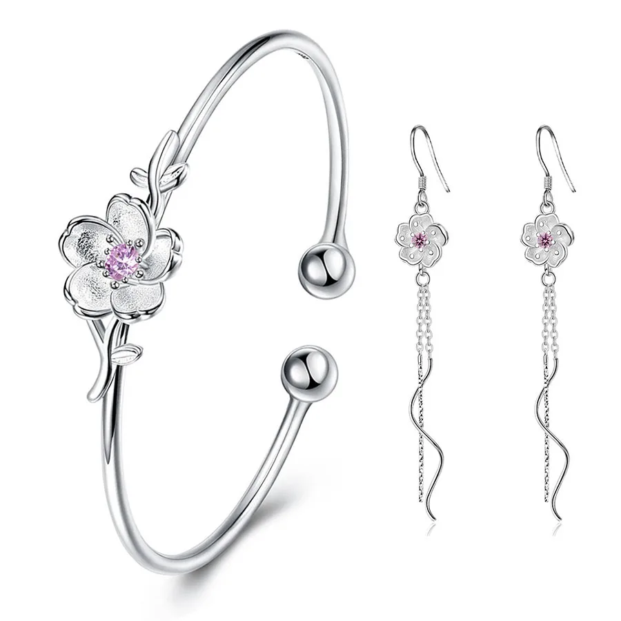 2019 Spring Fashion Jewelry Sets Cherry Blossoms Bracelet Earrings Flower 925 Silver Stud Earrings Bangle For Women Girl Gift
2019 Spring Fashion Jewelry Sets Cherry Blossoms Bracelet Earrings Flower 925 Silver Stud Earrings Bangle For Women Girl Gift