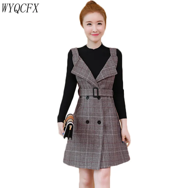 2019 Autumn Winter Two Piece Set Women Turtleneck Knitted Sweater And Sleeveless Double-breasted Bodycon Woollen Plaid Dresses
2019 Autumn Winter Two Piece Set Women Turtleneck Knitted Sweater And Sleeveless Double-breasted Bodycon Woollen Plaid Dresses