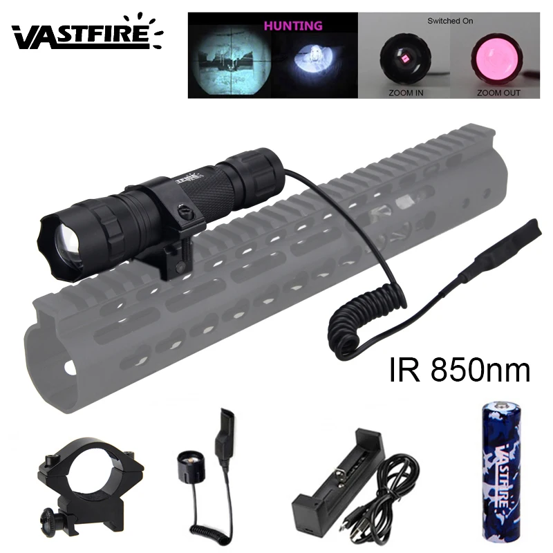 IR LED Tactical Gun Flashlight 850NM Night Vision Infrared Zoomalbe Torch Rail 20mm Airsoft Rifle Scope Mount Shot gun light
IR LED Tactical Gun Flashlight 850NM Night Vision Infrared Zoomalbe Torch Rail 20mm Airsoft Rifle Scope Mount Shot gun light