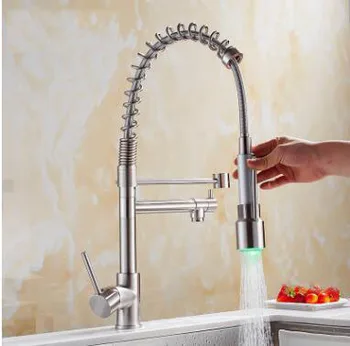 Brushed LED shower head kitchen faucet telescopic sink sink double water hot and cold
Brushed LED shower head kitchen faucet telescopic sink sink double water hot and cold