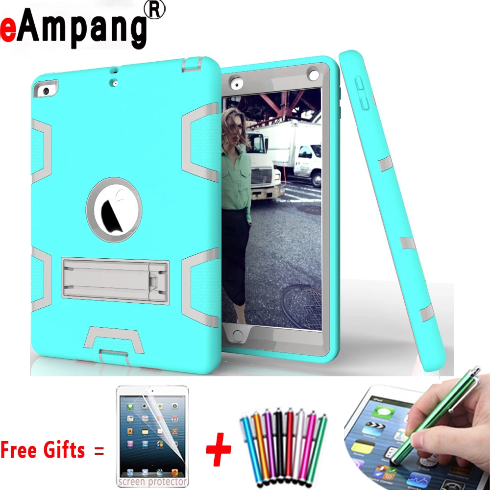 2 in 1 Double Color Shockproof Heavy Duty Rubber Armor Cover Case for Apple iPad Air 6 9.7 Coque Capa Funda+Film+Pen | Компьютеры и