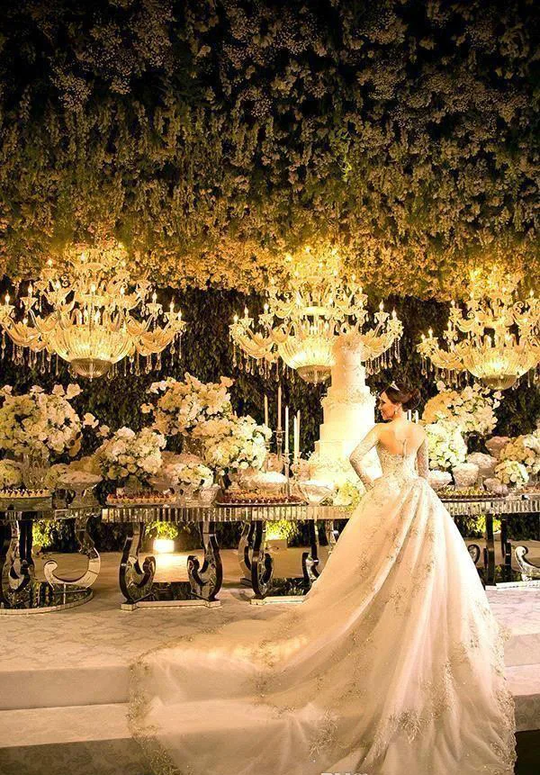 Arabic Dubai Wedding Dresses 2019 Sheer Luxury Lace Beaded Applique Handmade 3D Floral Long Sleeve Cathedral Plus Size Wedding Gowns BA9904 185 (4)