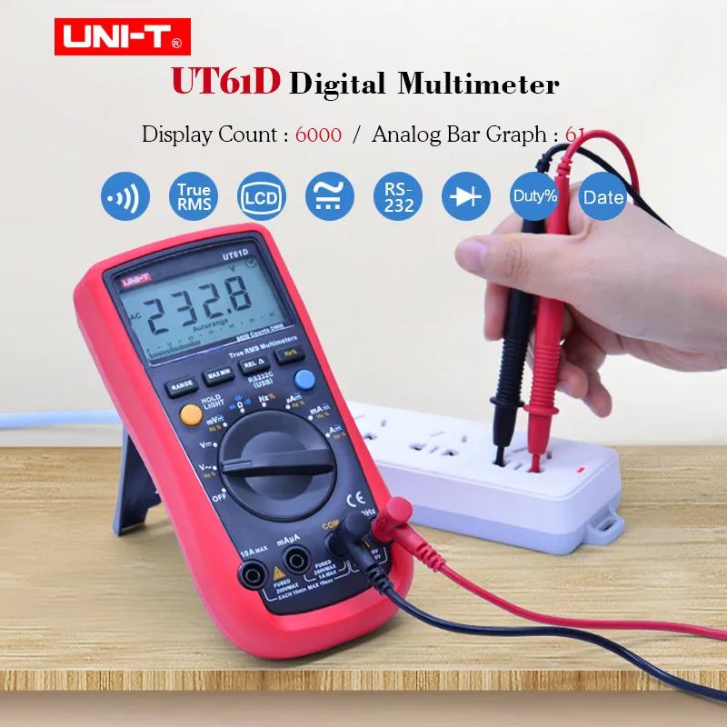 Digital Multimeter UNI-T UT61D AC DC volt Ampere Ohm meter True RMS Auto Range 6000 Count Capacitance Frequency test PC Connect
Digital Multimeter UNI-T UT61D AC DC volt Ampere Ohm meter True RMS Auto Range 6000 Count Capacitance Frequency test PC Connect