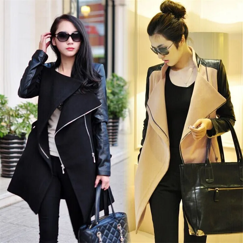 2019 New Autumn Winter Womens Woolen Coat Fashion Fashion Wool PU Leather Patchwork Long Sleeve Women Coat Windbreaker Jacket
2019 New Autumn Winter Womens Woolen Coat Fashion Fashion Wool PU Leather Patchwork Long Sleeve Women Coat Windbreaker Jacket