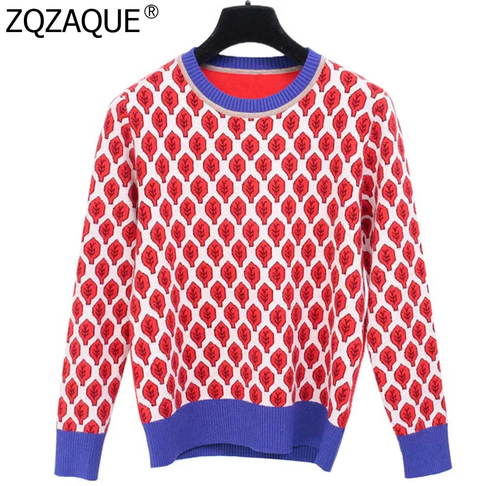 2019 Spring Fall Winter New Designer Sweater Women's Contrast Color Red Leaf Pattern Pullover Knit Tops Nice Knit Jumpers SY2019
2019 Spring Fall Winter New Designer Sweater Women's Contrast Color Red Leaf Pattern Pullover Knit Tops Nice Knit Jumpers SY2019