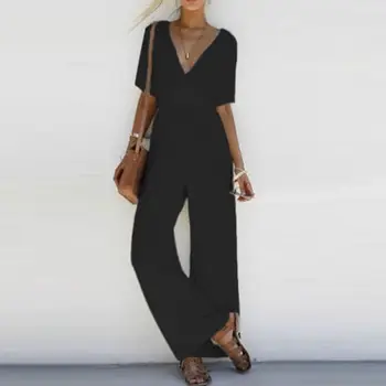 Casual Woman V Neck Loose Playsuits Party Ladies Rompers Short Sleeve Long Jumpsuit 2019 Summer Sexy Bodysuit 
Casual Woman V Neck Loose Playsuits Party Ladies Rompers Short Sleeve Long Jumpsuit 2019 Summer Sexy Bodysuit