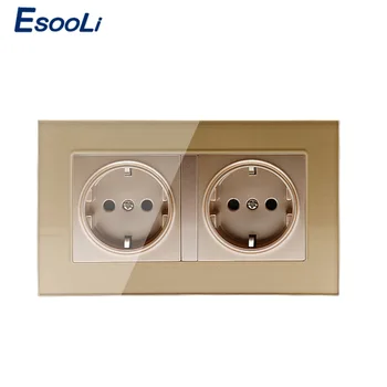 Esooli Gold Luxury glass panel Wall Power Dual Socket Plug Grounded, 16A EU Standard Electrical Double Outlet 146 mm * 86 mm
Esooli Gold Luxury glass panel Wall Power Dual Socket Plug Grounded, 16A EU Standard Electrical Double Outlet 146 mm * 86 mm