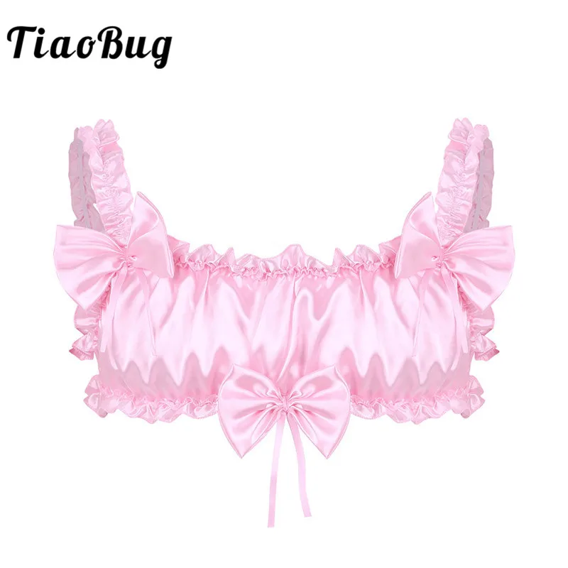 TiaoBug Men Crossdressing Pink/Black Sexy Crop Tops Soft Satin Ruffled Frilly Sissy Lingerie Elastic Straps Wire-free Bra Tops
TiaoBug Men Crossdressing Pink/Black Sexy Crop Tops Soft Satin Ruffled Frilly Sissy Lingerie Elastic Straps Wire-free Bra Tops