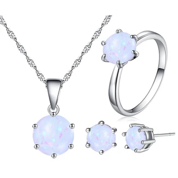 Beiver Opal Jewelry For Women Round Shape Pendant Ring Fashion Silver Color Chain Earrings Ring Sets Wedding Party Jewelry
Beiver Opal Jewelry For Women Round Shape Pendant Ring Fashion Silver Color Chain Earrings Ring Sets Wedding Party Jewelry