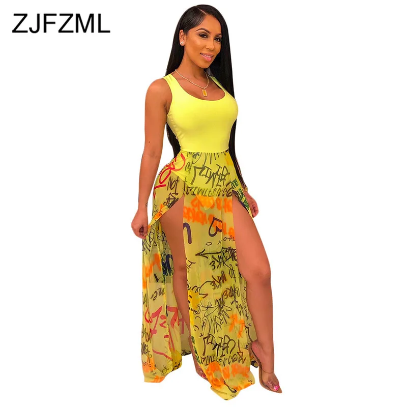 Letter Printed Sexy Boho Long Dress For Women Mesh Spliced High Split Beach Sundress Summer O Neck Sleeveless Perspective Dress
Letter Printed Sexy Boho Long Dress For Women Mesh Spliced High Split Beach Sundress Summer O Neck Sleeveless Perspective Dress