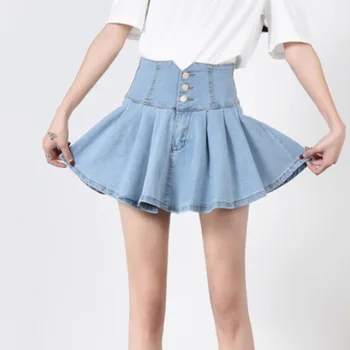 2018 Summer Female Cute Pleated High waist Denim Mini Skirts / fluffy a-line Umbrella Sun Tutu short Jeans skirt for women
2018 Summer Female Cute Pleated High waist Denim Mini Skirts / fluffy a-line Umbrella Sun Tutu short Jeans skirt for women