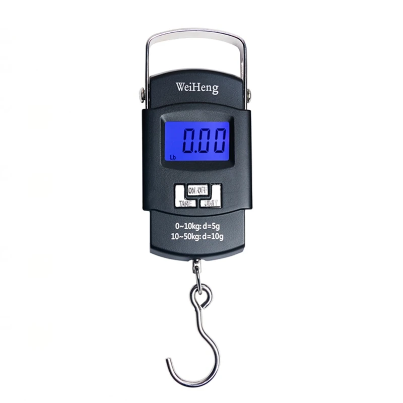 

50kg 10g LCD Digital Hanging Hook Scale WH-A08L Portable Mini Luggage Scales Electronic Fishing Travel Metal Steelyard Backlit