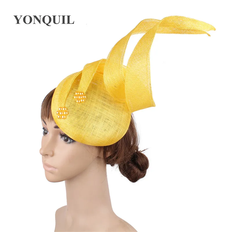 

4-layer sinamay yellow millinery wedding fascinator hats fashion hair accessories scraft headpiece headbands church High quality