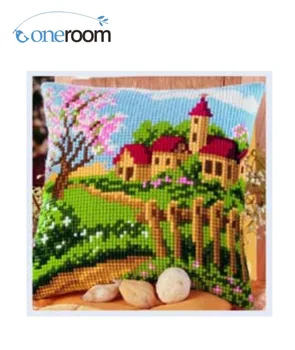 

CX0260 Village Scenery DIY Acrylic Yarn Embroidery Pillow Tapestry Canvas Cushion Front Cross Stitch Pillowcase