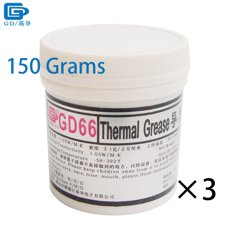 GD Brand Heat Sink Plaster Compound GD66 Thermal Conductive Grease Paste Silicone 3 Pieces Net Weight 150 Grams White CN150
GD Brand Heat Sink Plaster Compound GD66 Thermal Conductive Grease Paste Silicone 3 Pieces Net Weight 150 Grams White CN150
