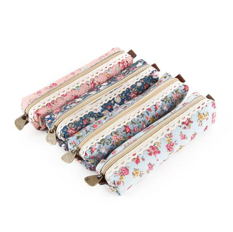 Mini Retro Flower Floral Lace Pencil Case, Pencil Bag School Supplies Cosmetic Makeup Bag Zipper Pouch Purse, Estojo Escolar(China (Mainland))