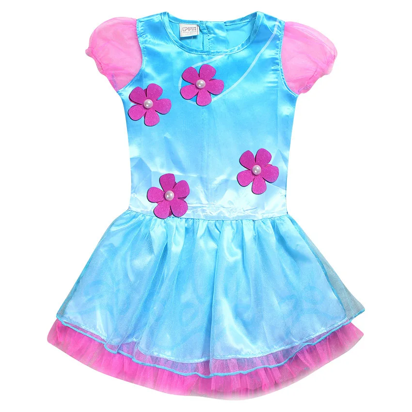 Troll Wig +dresses set Children Costumes For Girls Carnival Kids Costumes Summer Girl Dress Trolls Clothes Birthday Party Dress (12)