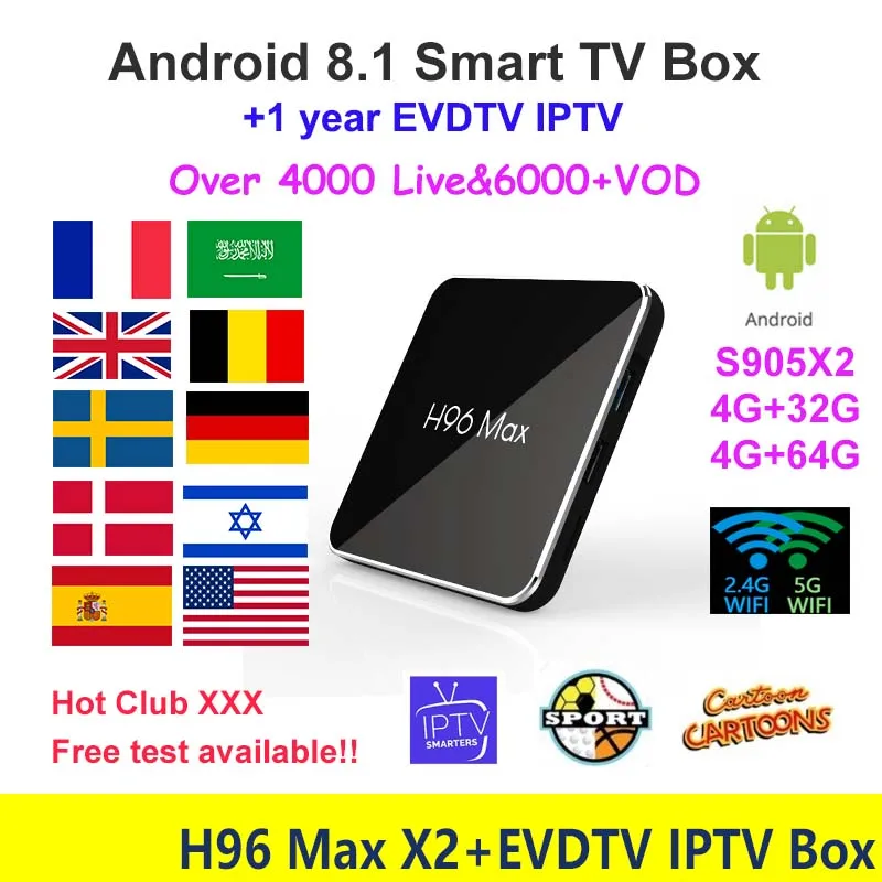 New H96 Max X2 Android 8.1 TV BOX with 1 year IPTV subscription 4000+channels Arabic Europe France Sweden Spain UK Adult iptv
New H96 Max X2 Android 8.1 TV BOX with 1 year IPTV subscription 4000+channels Arabic Europe France Sweden Spain UK Adult iptv