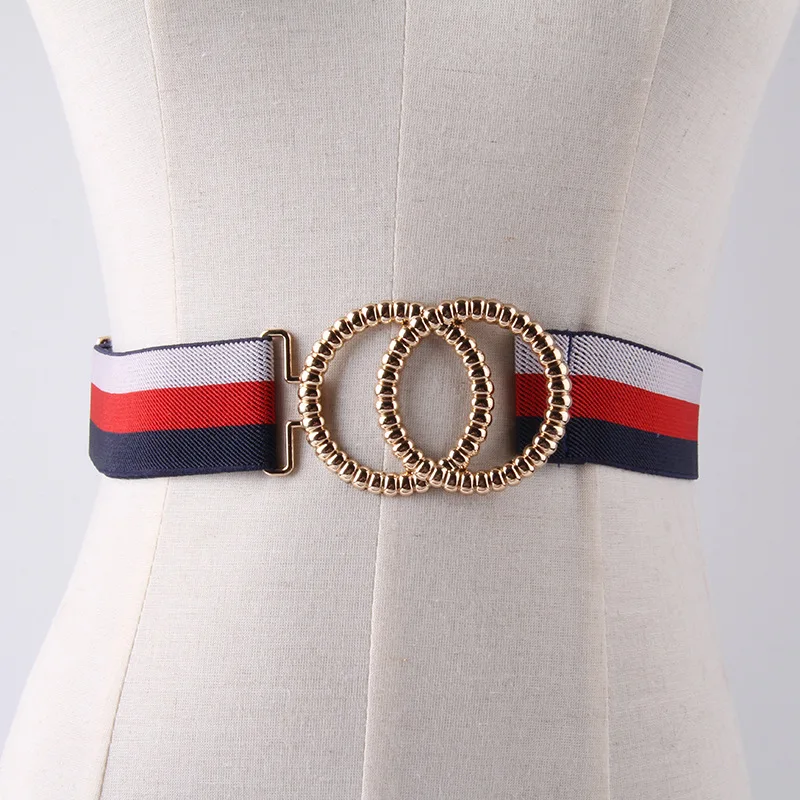 Elastic Belt for Woman Student Belts Color Stripe Fashion Waist Gold Double loop Belt Buckle Women Black White Casual Red Hook
Elastic Belt for Woman Student Belts Color Stripe Fashion Waist Gold Double loop Belt Buckle Women Black White Casual Red Hook
