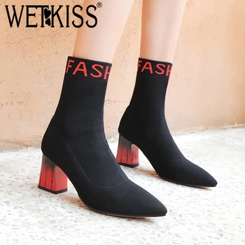 WETKISS Pointed Toe Slip-On Women Sock Boots Thick High Heel Shoes Knitting Casual Female Bootie Fashion Party Stretch Boot
WETKISS Pointed Toe Slip-On Women Sock Boots Thick High Heel Shoes Knitting Casual Female Bootie Fashion Party Stretch Boot