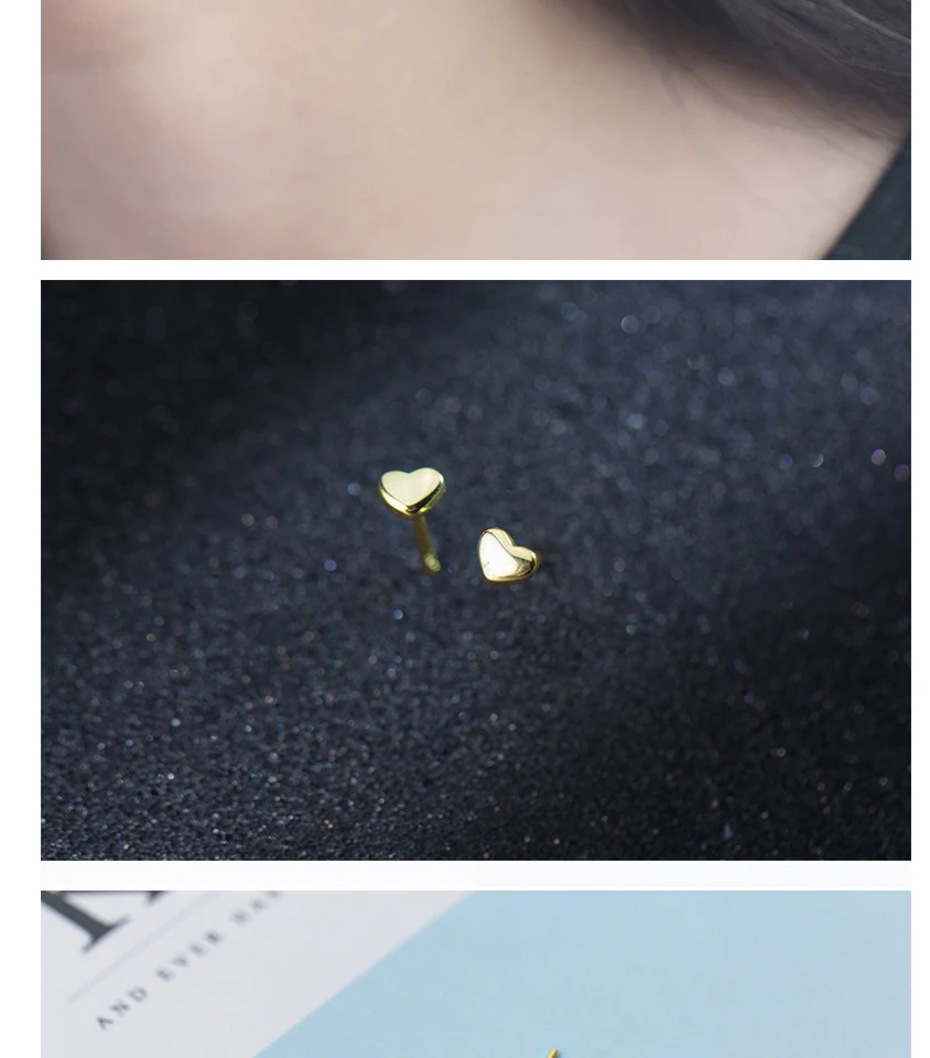Women Korean Minimalist 925 Earrings Girls Children Gold Color Tiny Heart Sterling Silver Stud Earrings Kinderen Orecchini Cuore (2)