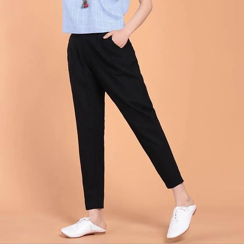 2018 модные элегантные женские брюки из хлопка и льна Весенние Новые повседневные