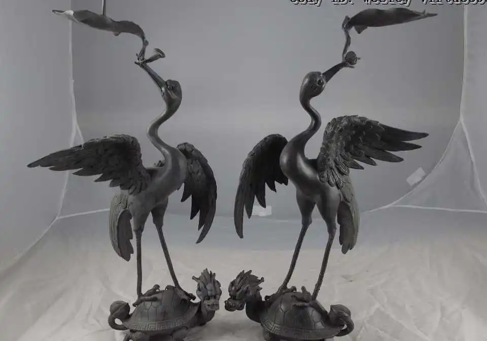 Palace Old Copper Bronze Dragon tortoise red crown crane Candlestick holder Pair
Palace Old Copper Bronze Dragon tortoise red crown crane Candlestick holder Pair