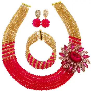 Hot Pink Gold AB African Wedding Necklace Nigerian Beads Jewelry Set Women Costume Beaded Necklace 5C-SXJB011
Hot Pink Gold AB African Wedding Necklace Nigerian Beads Jewelry Set Women Costume Beaded Necklace 5C-SXJB011