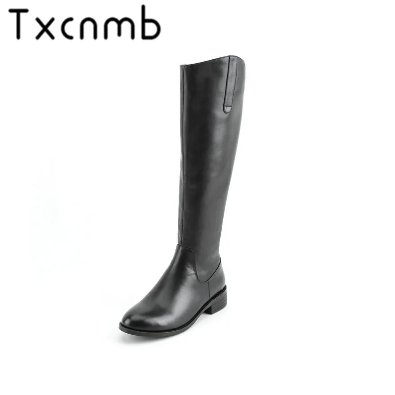 TXCNMB Knee High Boots Women Genuine Low Leather Heels Black Thigh High Boots Round Toe 2019 Autumn Winter Botas Shoes Woman
TXCNMB Knee High Boots Women Genuine Low Leather Heels Black Thigh High Boots Round Toe 2019 Autumn Winter Botas Shoes Woman