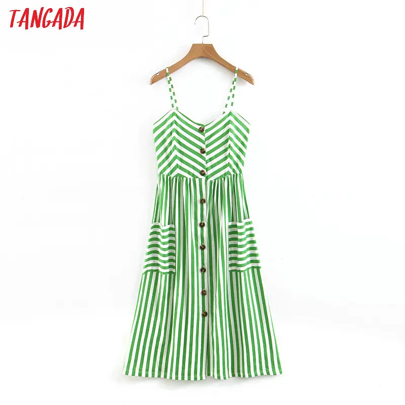 Tangada fashion stripe print green dress new arrival 2019 spaghetti strap buttons pocket dress sleeveless hot sale vestido QB168
Tangada fashion stripe print green dress new arrival 2019 spaghetti strap buttons pocket dress sleeveless hot sale vestido QB168