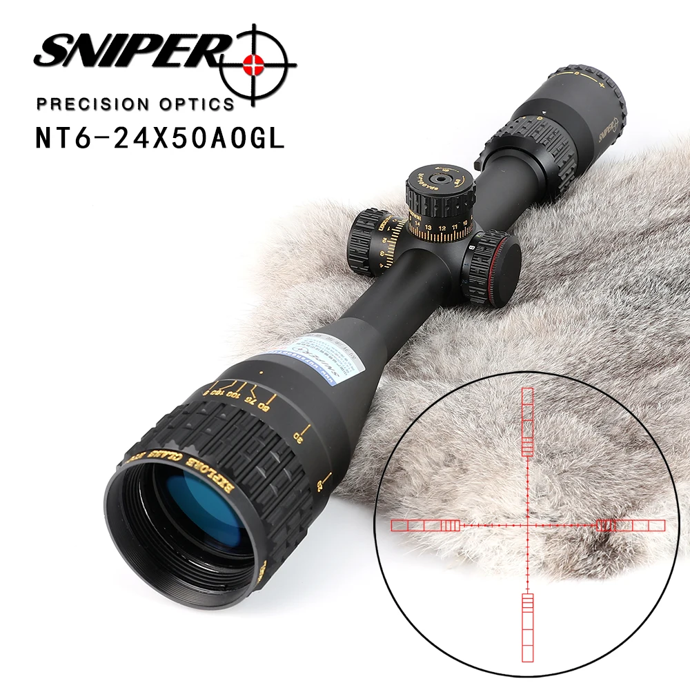 SNIPER NT 6-24X50 AOGL Hunting Riflescopes Tactical Optical Sight Full Size Glass Etched Reticle RGB Illuminated Rifle Scope
SNIPER NT 6-24X50 AOGL Hunting Riflescopes Tactical Optical Sight Full Size Glass Etched Reticle RGB Illuminated Rifle Scope