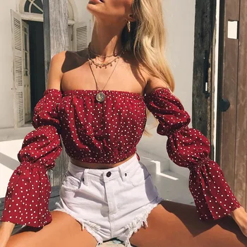 Korea Style Red Green Elastic Flare Long Puff Sleeves Polka Dot Off Collar Belly Corp Tank Top Fashion Sexy Summer Vest Tee
Korea Style Red Green Elastic Flare Long Puff Sleeves Polka Dot Off Collar Belly Corp Tank Top Fashion Sexy Summer Vest Tee