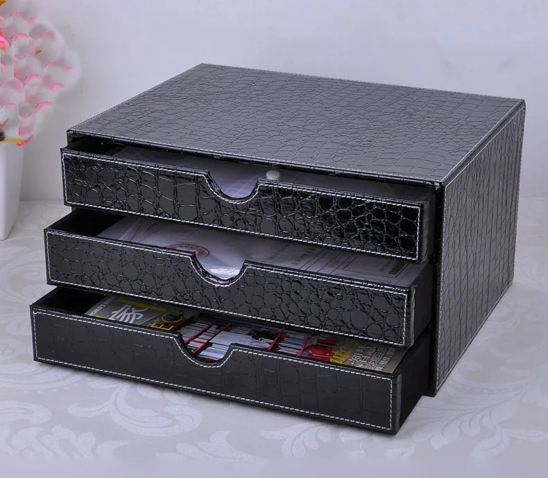 Фото 3 ящика деревянный кожаный стол набор шкаф для хранения ящик коробка органайзер