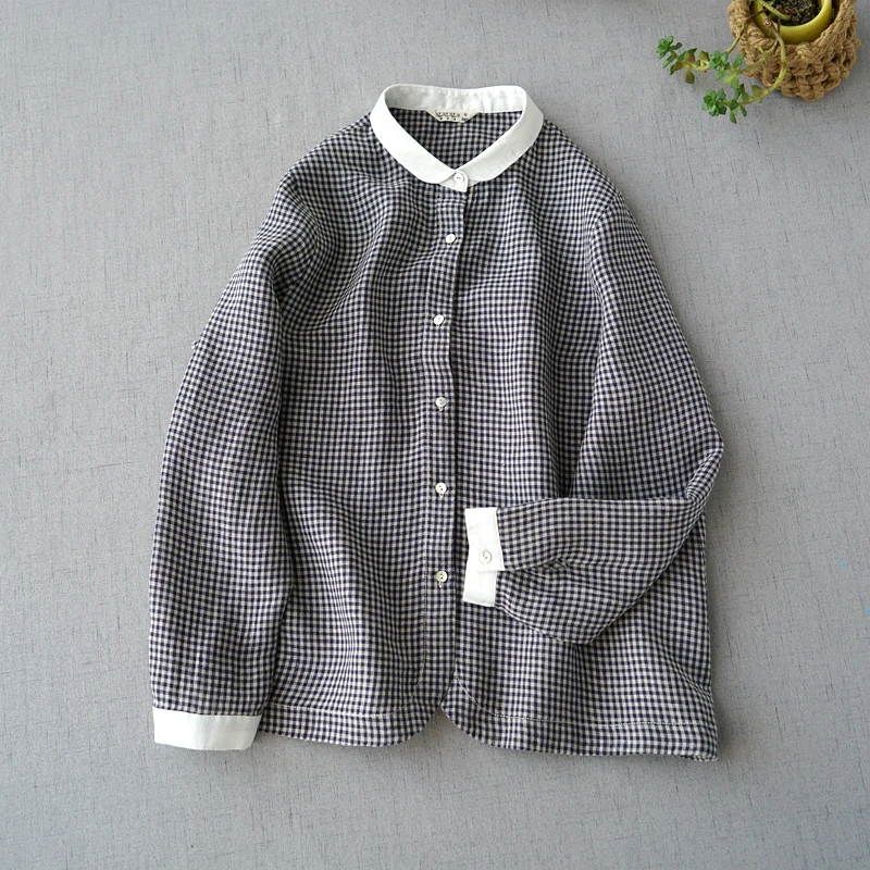 Spring Autumn Women Casual All-match Plaid Loose Plus Size Vintage Patchwork Collar Comfortable Basic Thin Linen Shirts/Blouses
Spring Autumn Women Casual All-match Plaid Loose Plus Size Vintage Patchwork Collar Comfortable Basic Thin Linen Shirts/Blouses