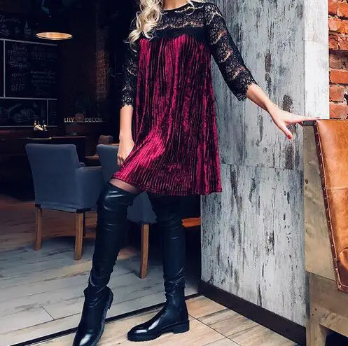 Pleating Mini Dress Black Lace Hollow Out Three Quater Loose Velvet Cocktail Party Dresses For Woman WS4710U
Pleating Mini Dress Black Lace Hollow Out Three Quater Loose Velvet Cocktail Party Dresses For Woman WS4710U