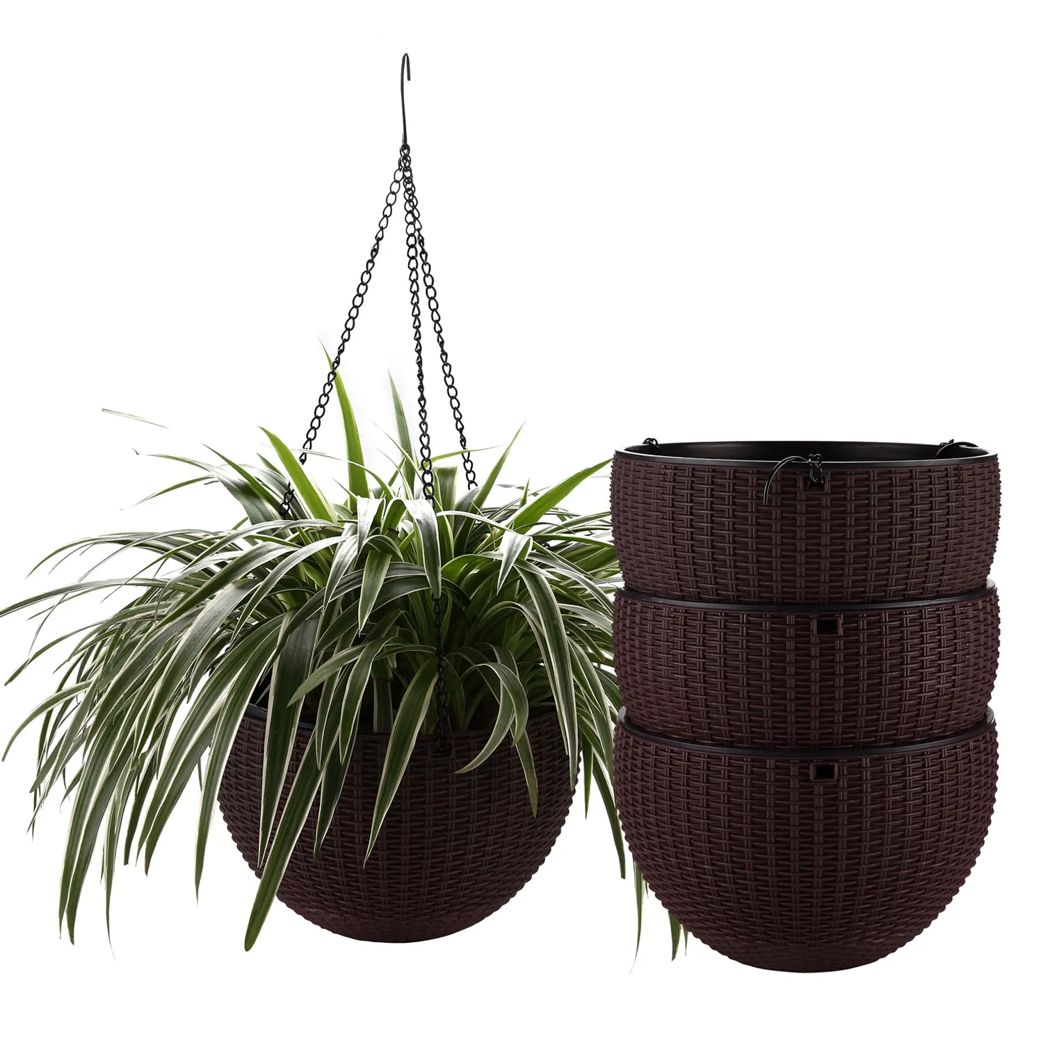 10" Self Watering Hanging Planter Basket with Chain Coffee Brown Modern Plastic Flower Pot Hanger Round Plant Holder Pack of 4
10" Self Watering Hanging Planter Basket with Chain Coffee Brown Modern Plastic Flower Pot Hanger Round Plant Holder Pack of 4