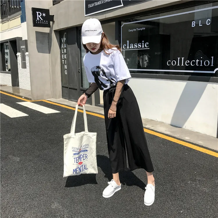 Plus Size - Casual Elastic Waist Loose Wide Leg Pants Preppy Style Trousers Female Palazzo Pants (Us 18W-20W)