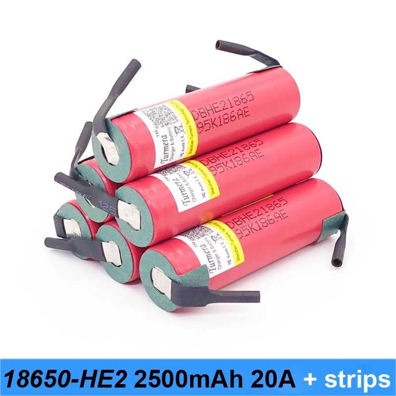 18650 аккумулятор he2 2500 мАч 20amp с полосами сварных батареи для отверток и велосипед