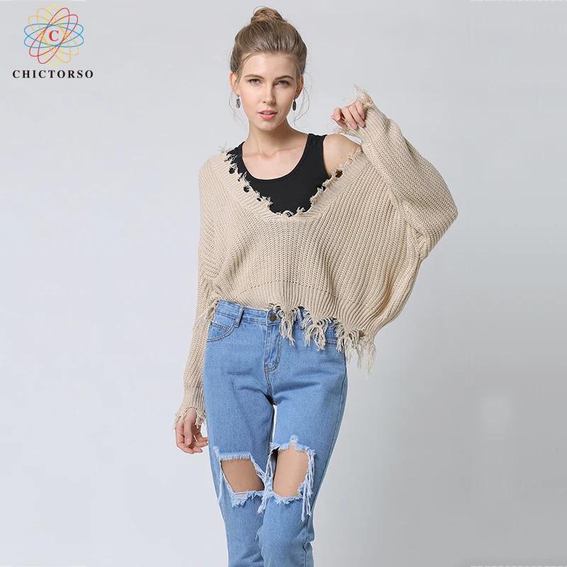 Chictorso Women Sweater Pullovers Long Sleeve Cropped Jumpers Deep V-neck Ripped Tops Casual Batwing Sleeve Spring Sweater New
Chictorso Women Sweater Pullovers Long Sleeve Cropped Jumpers Deep V-neck Ripped Tops Casual Batwing Sleeve Spring Sweater New