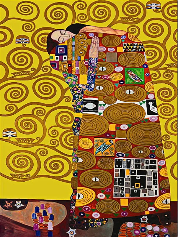 Фото Famous painting reproducing Gustav Klimt kiss on oil canvas for living room decor and wallpaper  Дом и | Рисование и каллиграфия (4000675013097)